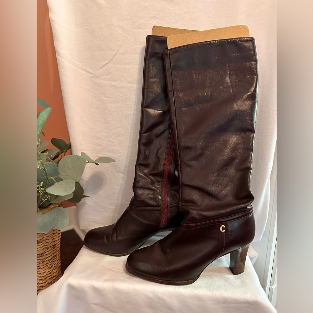 Vintage Cobbies knee high side zipper maroon 1970’s stacked heel 8.5 boots